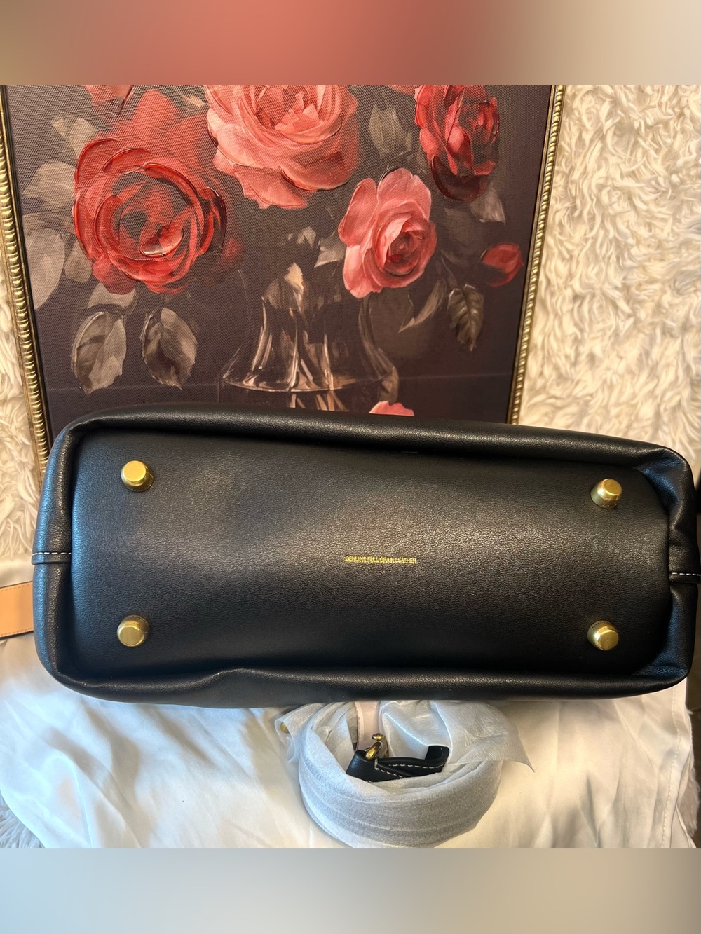 🖤Luxury Fashion Black Leather Satchel with Tan Accent and Gold Hardware🖤 - Picture 7 of 12